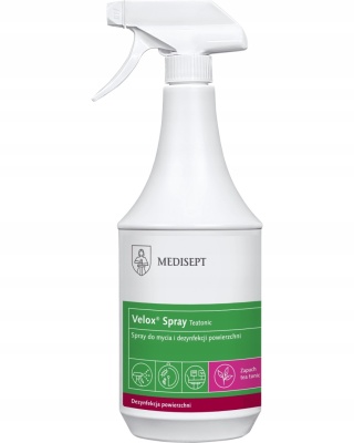 MEDISEPT VELOX SPRAY/spryskiwacz - alkoholowy płyn do mycia i szybkiej dezynfekcji małych powierzchni, poj. 1l. zapach Tea Tonic