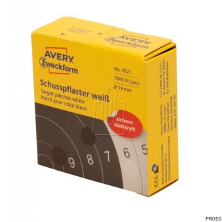 Naklejki do tarcz strzelniczych, 1000 szt./op., Q19 mm, białe, AVERY ZWECKFORM, 3521