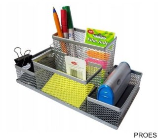 Organizer Przybornik na biurko metalowy pojemnik biurowy z siatki Net 4A Z3318A silver 20,5x10,5x9,5 cm