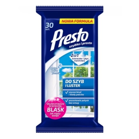 PRESTO Ściereczki gospodarcze, do szyb i luster, 30szt., białe, 011491