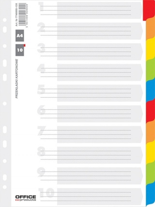 Przekładki OFFICE PRODUCTS, karton, A4, 227x297mm, 10 kart, lam. indeks, mix kolorów, 21071011-99