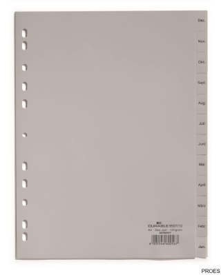 Przekładki PP A4 szare, nadr. indeks, 1-12, 1 2 części Szary 650710 DURABLE