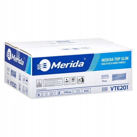 Ręczniki papierowe MERIDA TOP SLIM, białe, dwuwarstwowe, 3150 szt.