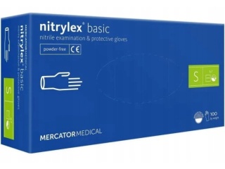 Rękawice nitrylowe bezpudrowe diagnostyczne MERCATOR, nitrylex basic, (100 szt.), rozmiar S, niebieskie