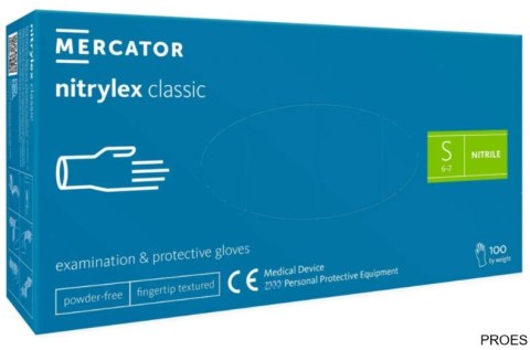 Rękawice nitrylowe bezpudrowe diagnostyczne MERCATOR, nitrylex classic, (100 szt.), rozmiar S, niebieskie