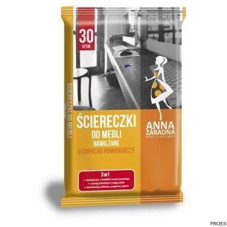 Ściereczki nawilżane ANNA ZARADNA, do mebli, o zapachu pomarańczy, 30szt, białe chusteczki, ST-AZ-030163
