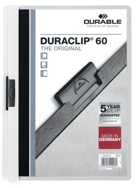 Skoroszyt DURACLIP Original 60, A4, 1-60 kar tek Biały 223802 DURABLE