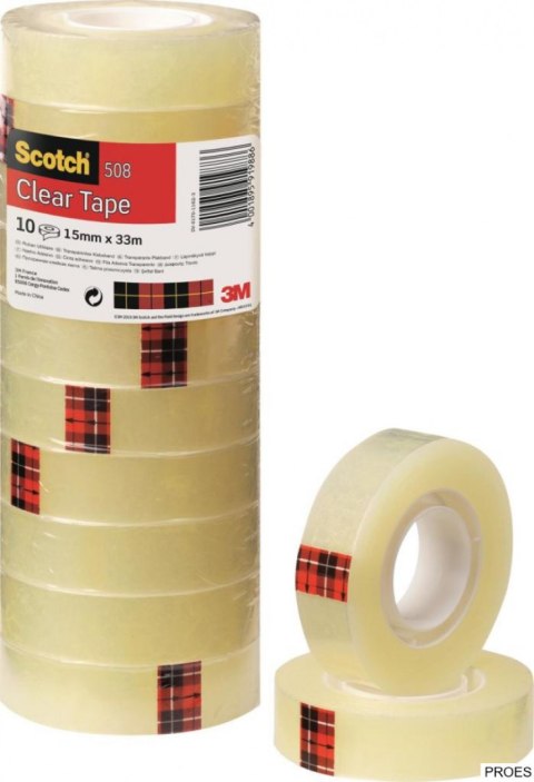 Taśma biurowa ekonomiczna SCOTCH_ (508), 15mm, 33m, 10szt., transparentny żółty