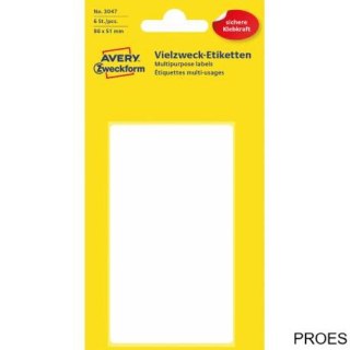 Trwałe minietykiety do opisywania ręcznego, 6 etyk./op., 98 x 51 mm, białe, AVERY ZWECKFORM, 3047
