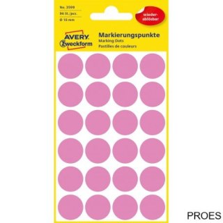 Usuwalne kółka do zaznaczania kolorowe, 96 etyk./op., Q18 mm, różowe, AVERY ZWECKFORM, 3599