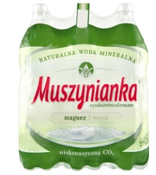 Woda MUSZYNIANKA 1.5L niskonasycona CO2 zgrzewka 6 szt. (zielona) KAUCJA