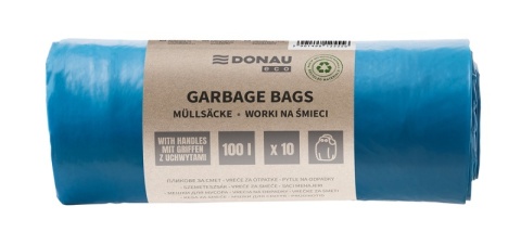 Worki na śmieci DONAU ECO, z uchwytami Knoties, 100l, 10 szt., niebieskie, 22024472-01