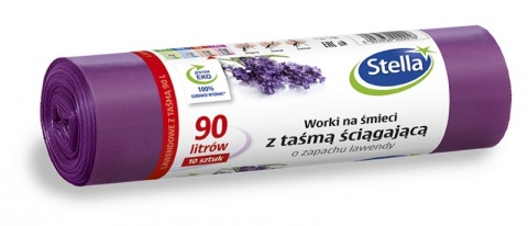 Worki na śmieci STELLA, z taśmą ściągającą, zapach lawendy, 90 l, 10 szt., lawendowy, ST-ST-009916