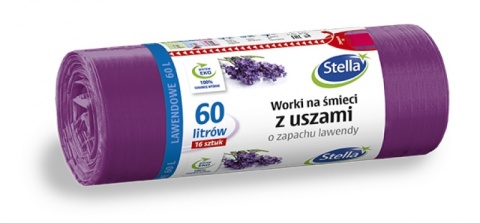 Worki na śmieci z uszami STELLA, zapach lawendy, 60 l, 16 szt., lawendowy, 023578