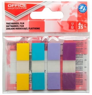 Zakładki indeksujące OFFICE PRODUCTS, PP, 12x43mm, 4x35 kart., zawieszka, mix kolorów pastel, 14223824-99