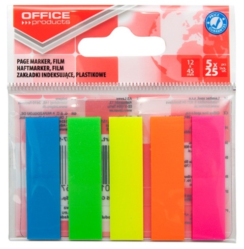 Zakładki indeksujące OFFICE PRODUCTS PP 12x45mm 5x25 kart. 14223637-99