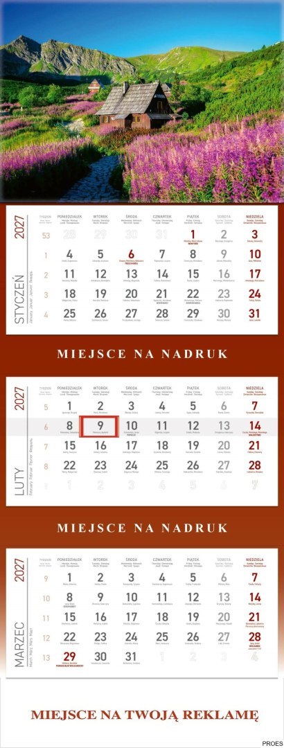 Kalendarz Trójdzielny 2027, KS055B HALA GĄSIENICOWA, WOKÓŁ NAS