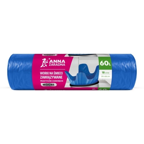 ANNA ZARADNA Worki na śmieci zawiązywane 60l niebieskie (18 szt.) 365367