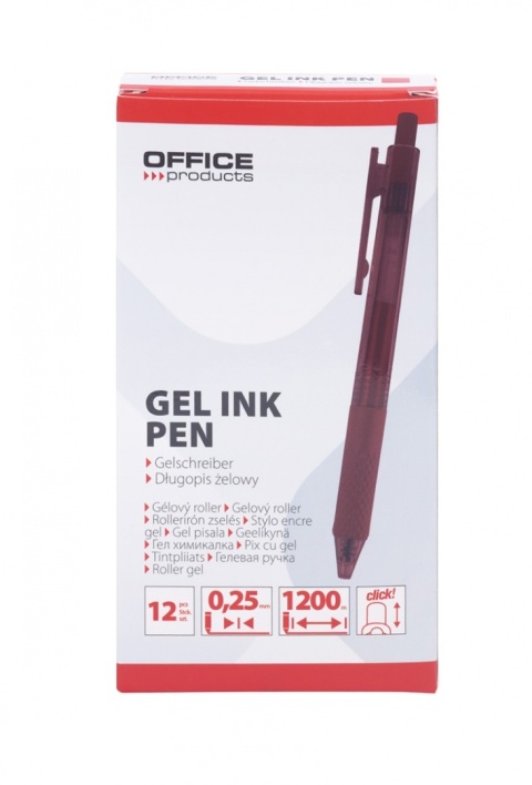 Długopis automatyczny żelowy OFFICE PRODUCTS,  gr. linii 0,25mm, dł. linii 1200m, czerwony, 17025711-04